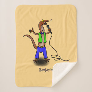 Funny lizard zingt met cartoon van de microfoon sherpa deken