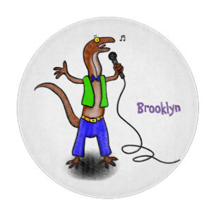 Funny lizard zingt met cartoon van de microfoon snijplank