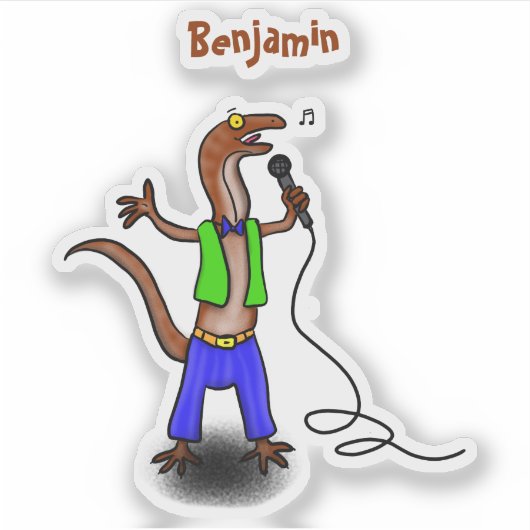 Funny lizard zingt met cartoon van de microfoon sticker (Voorkant)