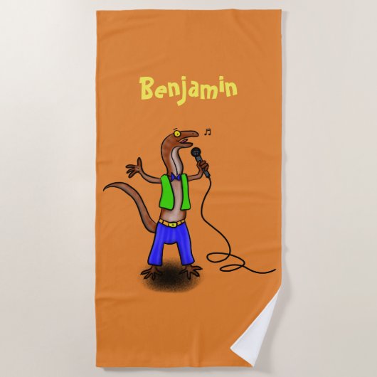 Funny lizard zingt met cartoon van de microfoon strandlaken (Voorkant)