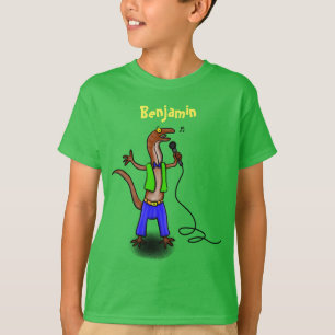 Funny lizard zingt met cartoon van de microfoon t-shirt