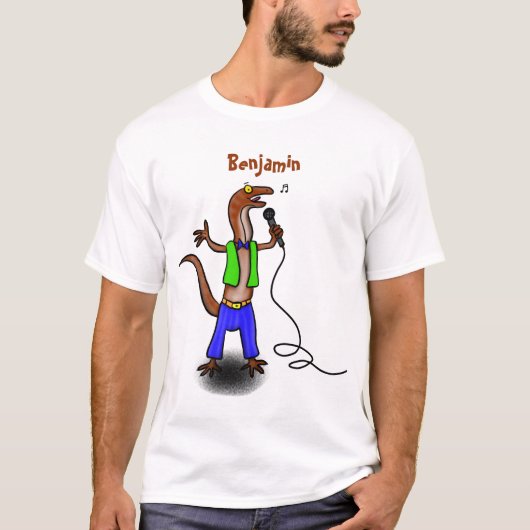 Funny lizard zingt met cartoon van de microfoon t-shirt (Voorkant)