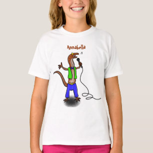 Funny lizard zingt met cartoon van de microfoon t-shirt