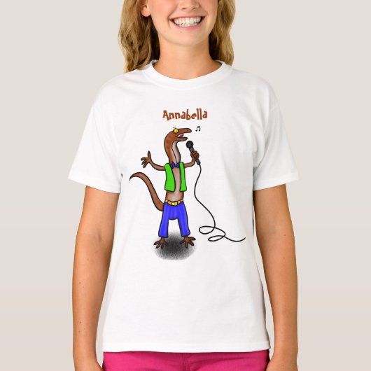 Funny lizard zingt met cartoon van de microfoon t-shirt (Voorkant)