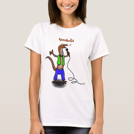 Funny lizard zingt met cartoon van de microfoon t-shirt (Voorkant)