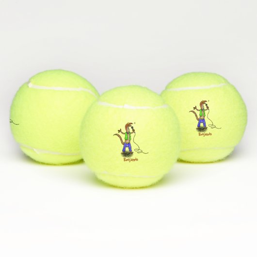 Funny lizard zingt met cartoon van de microfoon tennisballen (Multi)