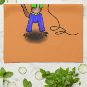 Funny lizard zingt met cartoon van de microfoon theedoek (Gevouwen)