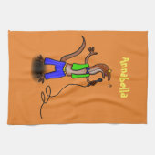 Funny lizard zingt met cartoon van de microfoon theedoek (Horizontaal)