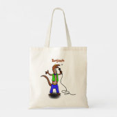 Funny lizard zingt met cartoon van de microfoon tote bag (Achterkant)