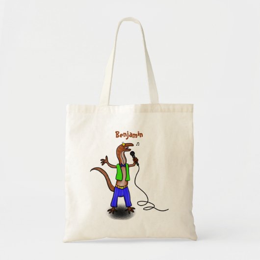 Funny lizard zingt met cartoon van de microfoon tote bag (Voorkant)