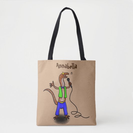 Funny lizard zingt met cartoon van de microfoon tote bag (Voorkant)