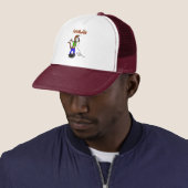 Funny lizard zingt met cartoon van de microfoon trucker pet (In situ)