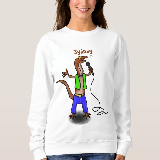Funny lizard zingt met cartoon van de microfoon trui (Voorkant)