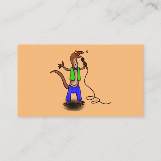 Funny lizard zingt met cartoon van de microfoon visitekaartje (Achterkant)