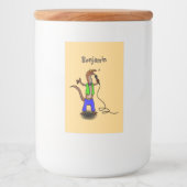 Funny lizard zingt met cartoon van de microfoon voedselcontainer etiket (Voorkant)