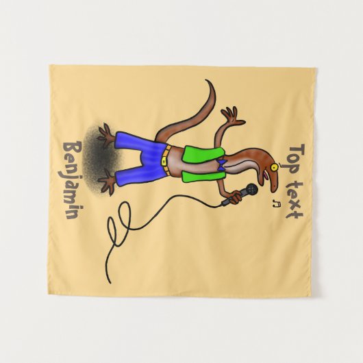 Funny lizard zingt met cartoon van de microfoon wandkleed (Voorkant (horizontaal))