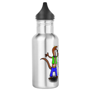 Funny lizard zingt met cartoon van de microfoon waterfles