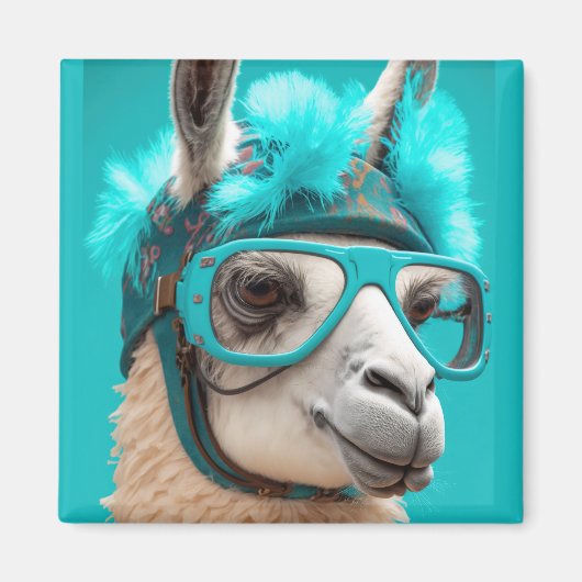 Funny Llama Alpaca Cute Animals Beanie Pet Glasses Magneet (Voorkant)