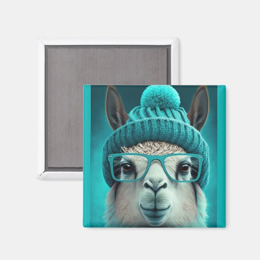 Funny Llama Alpaca Cute Animals Beanie Pet Glasses Magneet (Voorkant / Achterkant)