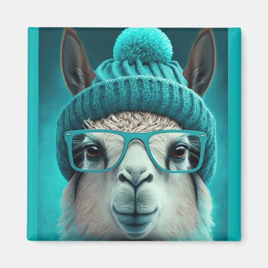 Funny Llama Alpaca Cute Animals Beanie Pet Glasses Magneet (Voorkant)