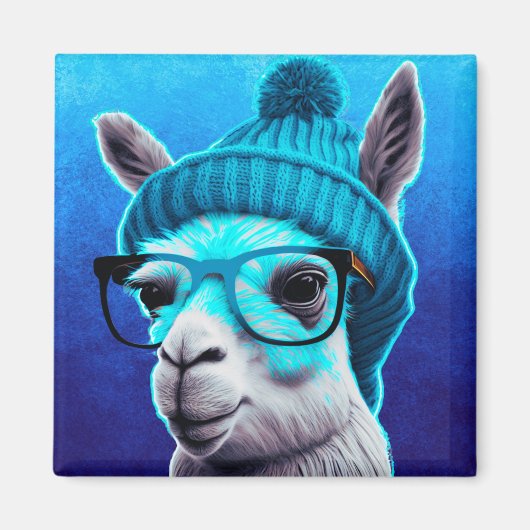 Funny Llama Alpaca Cute Animals Beanie Pet Glasses Magneet (Voorkant)