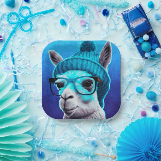 Funny Llama Alpaca Cute Animals Beanie Pet Glasses Papieren Bordje (Feest)