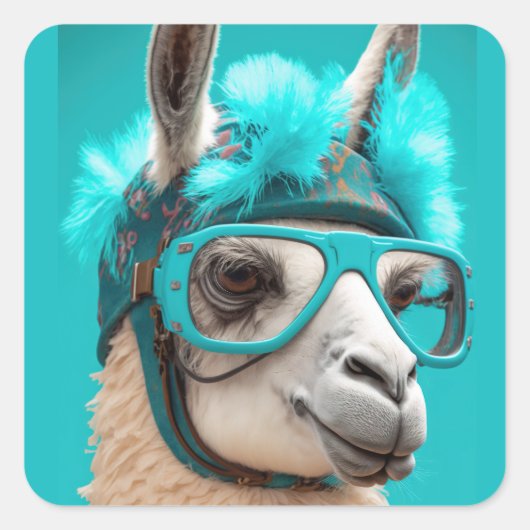 Funny Llama Alpaca Cute Animals Beanie Pet Glasses Vierkante Sticker (Voorkant)