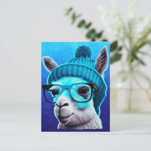 Funny Llama Alpaca Cute Animals Pet Glasses Briefkaart (Staand voorkant)