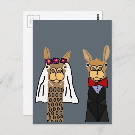 Funny Llama Bride en Groom Wedding Art Briefkaart (Voorkant / Achterkant)