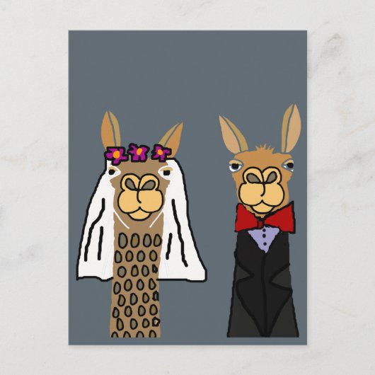 Funny Llama Bride en Groom Wedding Art Briefkaart (Voorkant)