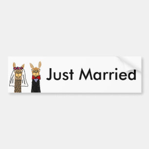 Funny Llama Bride en Groom Wedding Art Bumpersticker