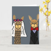 Funny Llama Bride en Groom Wedding Art Kaart (Gele Bloem)