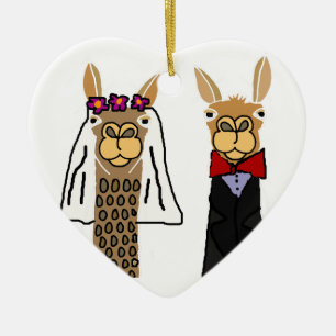 Funny Llama Bride en Groom Wedding Art Keramisch Ornament