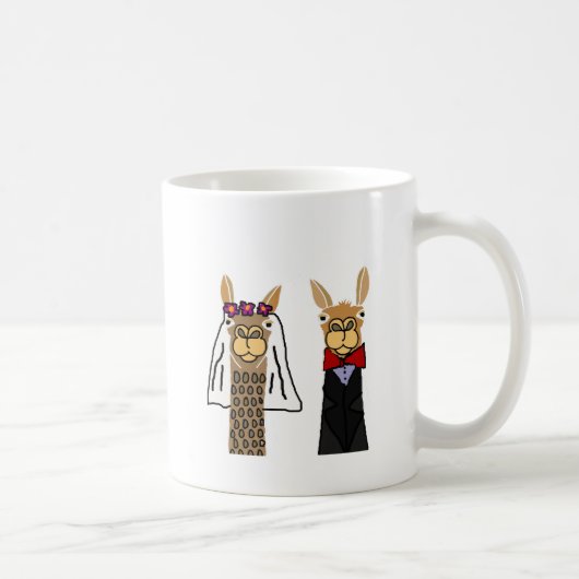 Funny Llama Bride en Groom Wedding Art Koffiemok (Rechts)