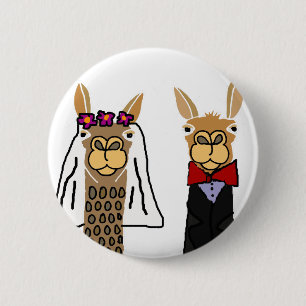 Funny Llama Bride en Groom Wedding Art Ronde Button 5,7 Cm