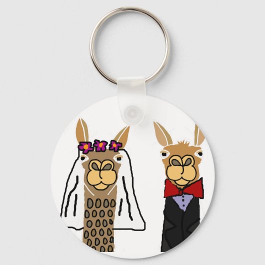 Funny Llama Bride en Groom Wedding Art Sleutelhanger (Voorkant)