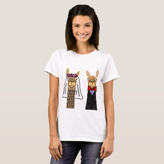 Funny Llama Bride en Groom Wedding Art T-shirt (Voorkant volledig)