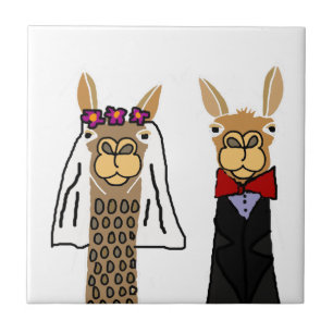 Funny Llama Bride en Groom Wedding Art Tegeltje