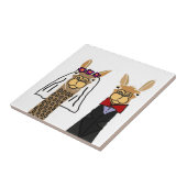 Funny Llama Bride en Groom Wedding Art Tegeltje (Zijkant)