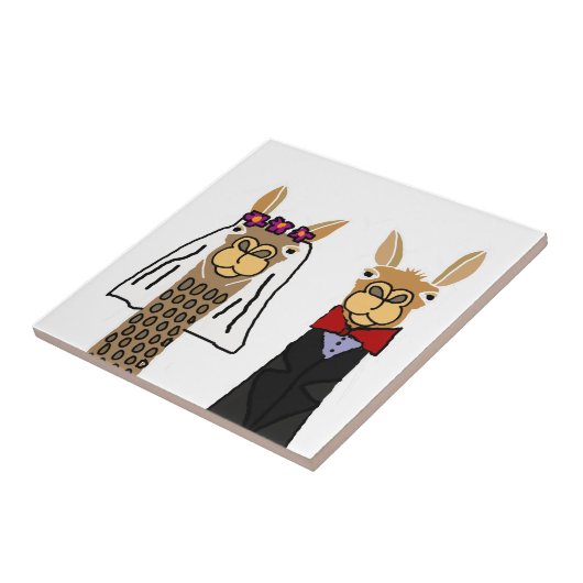 Funny Llama Bride en Groom Wedding Art Tegeltje (Zijkant)