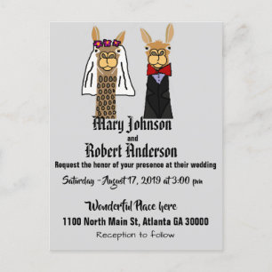 Funny Llama Bride en Groom Wedding Invitation Uitnodiging Briefkaart
