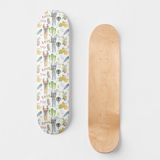 Funny Llama Cactus Retro Vibe Love Persoonlijk Skateboard (Voorkant)