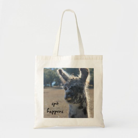 Funny Llama Canvas tas, Spit gebeurt Tote Bag (Voorkant)
