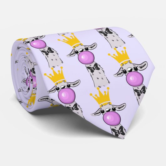 Funny Llama die een roze bubbelpatroon blaast Stropdas (Opgerold)