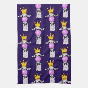 Funny Llama die een roze bubbelpatroon blaast Theedoek