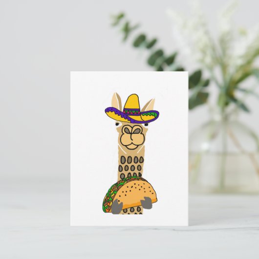 Funny Llama die Taco-Cartoon eet Briefkaart (Staand voorkant)