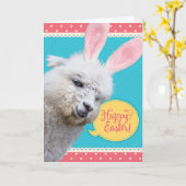 Funny Llama Easter Bunny Llamanated Pasen Kaart (Gele Bloem)