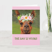 Funny Llama Flower Tiara Crown Birthday Kaart (Voorkant)