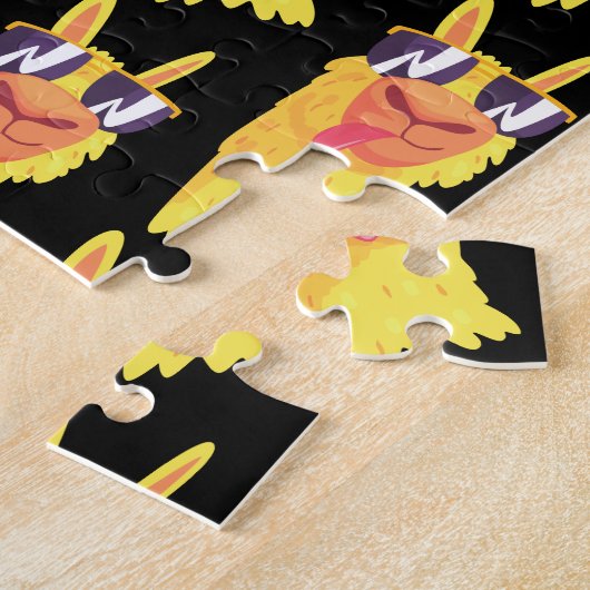 Funny Llama-gezicht met bril-patroon Legpuzzel (Zijkant)