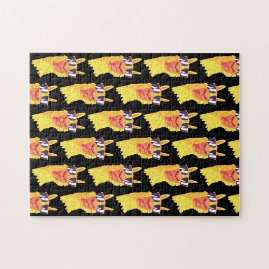 Funny Llama-gezicht met bril-patroon Legpuzzel (Horizontaal)